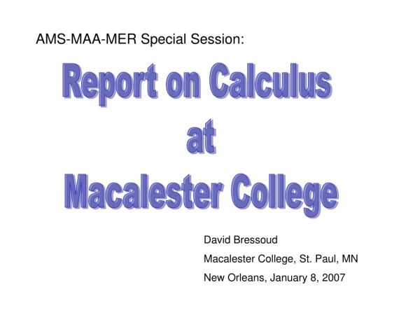 Report on Calculus  at Macalester College