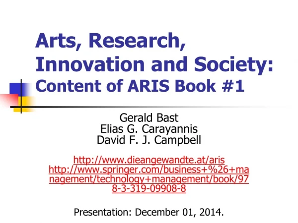 Arts, Research, Innovation and Society: Content of ARIS Book #1