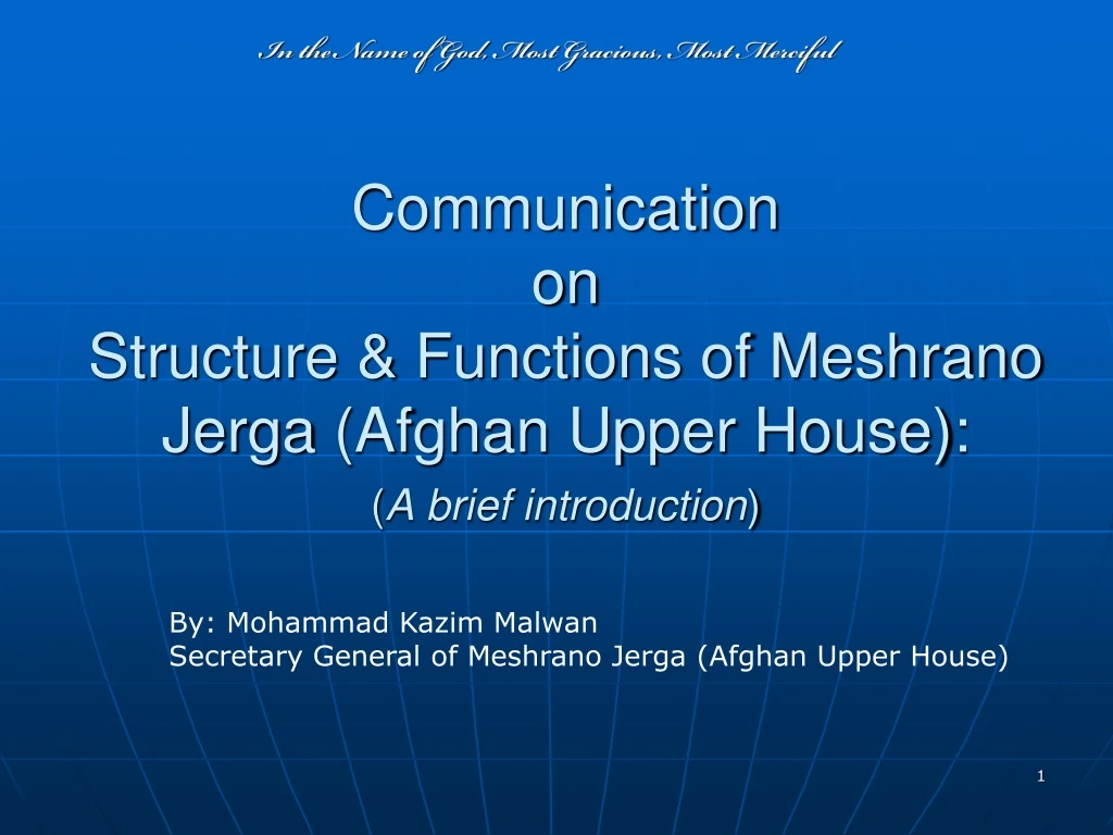 communication on structure functions of meshrano jerga afghan upper house a brief introduction