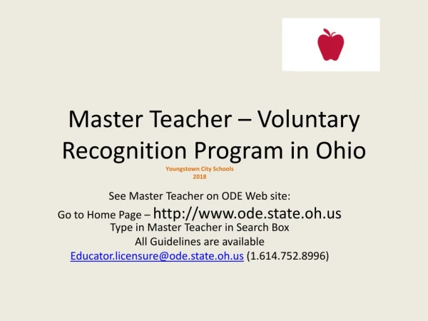 Master Teacher – Voluntary Recognition Program in Ohio