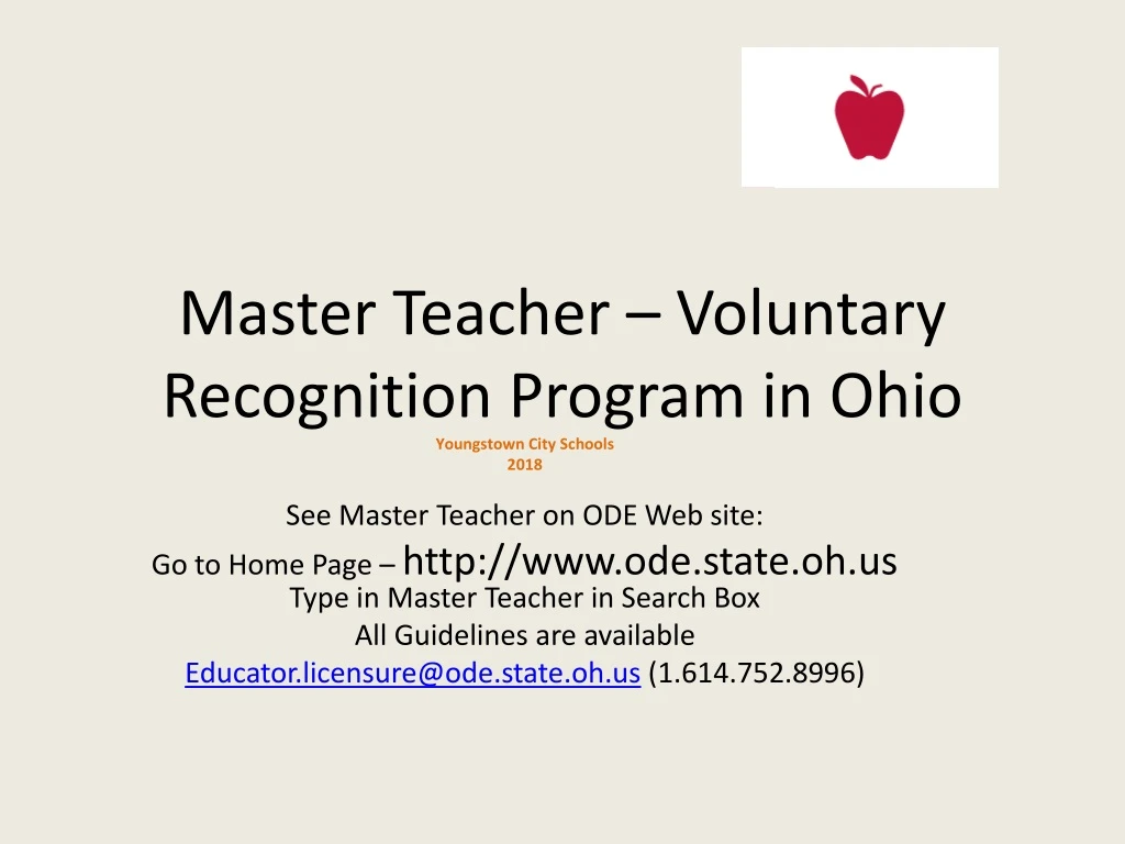 master teacher voluntary recognition program in ohio