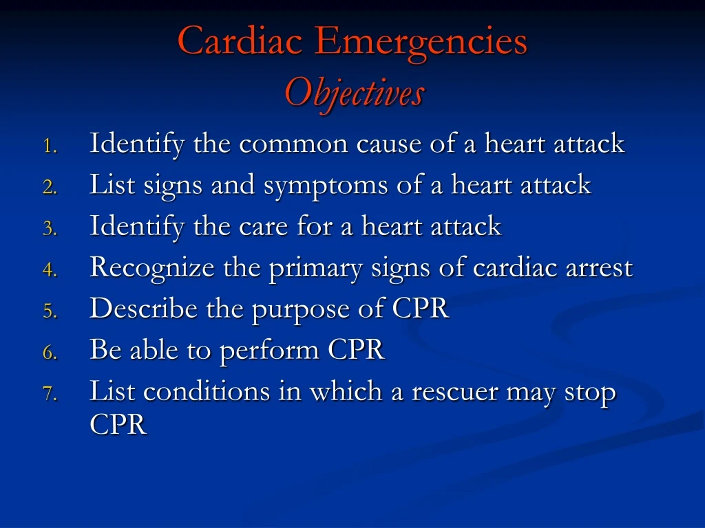 cardiac emergencies objectives