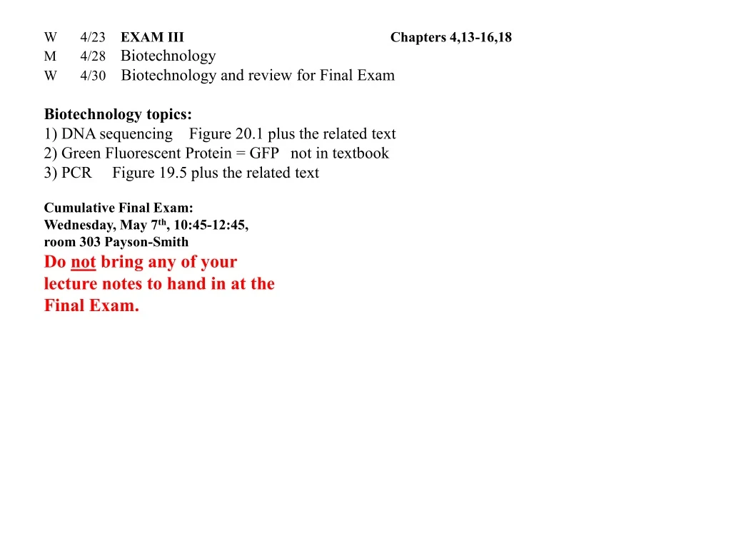 w 4 23 exam iii chapters