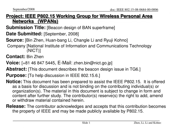 Project: IEEE P802.15 Working Group for Wireless Personal Area Networks   (WPANs)