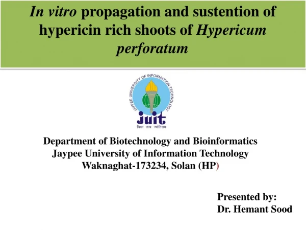 In vitro  propagation and sustention of hypericin rich shoots of  Hypericum perforatum