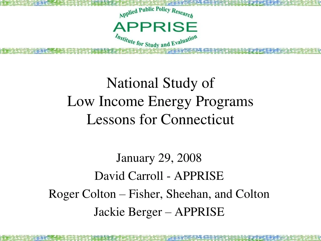 national study of low income energy programs lessons for connecticut