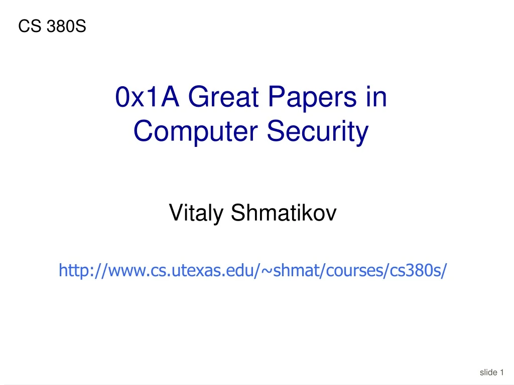 0x1a great papers in computer security