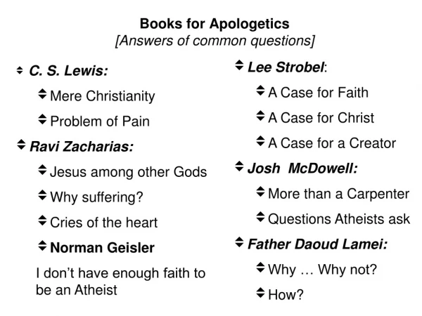 Books for Apologetics [Answers of common questions]