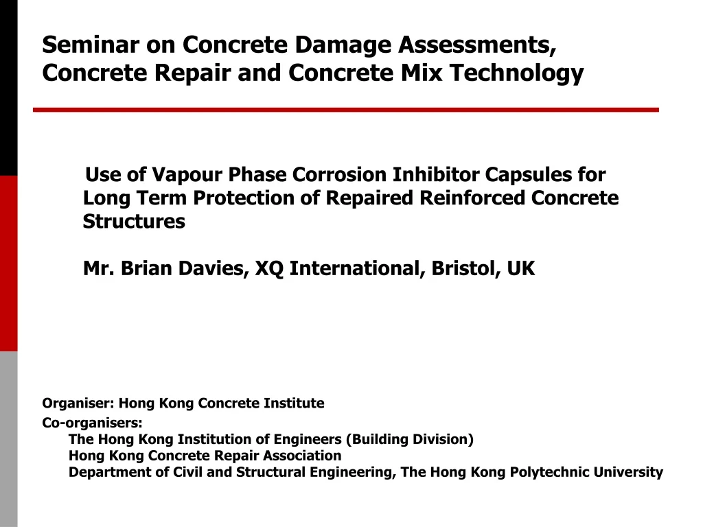 seminar on concrete damage assessments concrete repair and concrete mix technology
