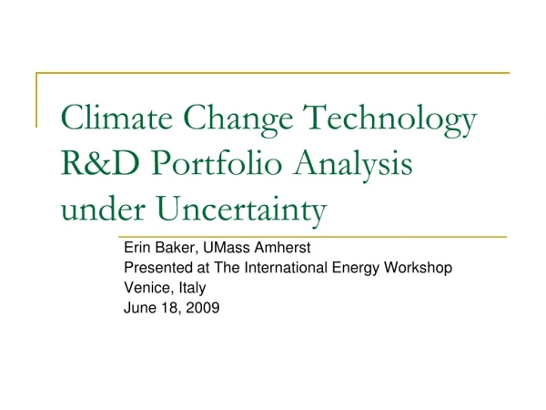 Climate Change Technology R&amp;D Portfolio Analysis under Uncertainty