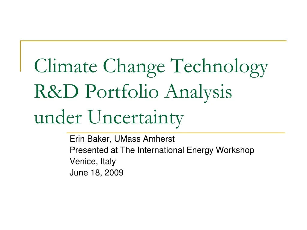 climate change technology r d portfolio analysis under uncertainty