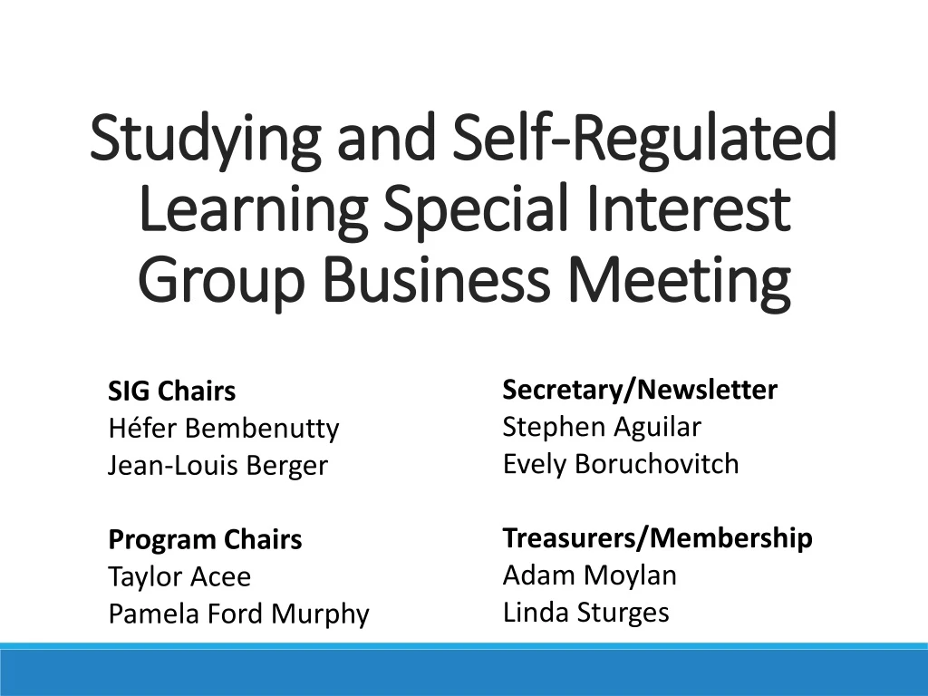 studying and self regulated learning special interest group business meeting