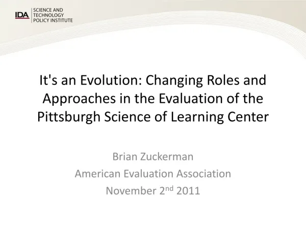 Brian Zuckerman American Evaluation Association November 2 nd 2011