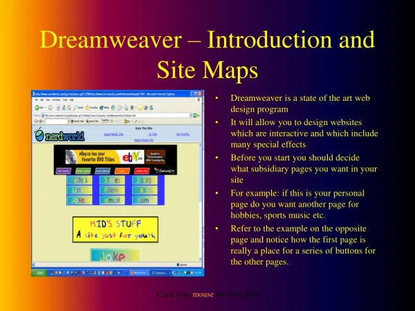 Dreamweaver – Introduction and Site Maps