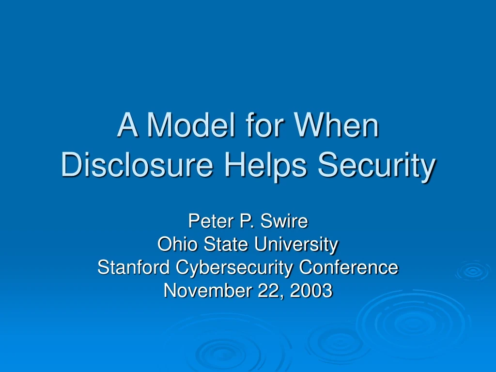 a model for when disclosure helps security