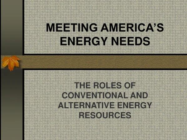 MEETING AMERICA’S ENERGY NEEDS