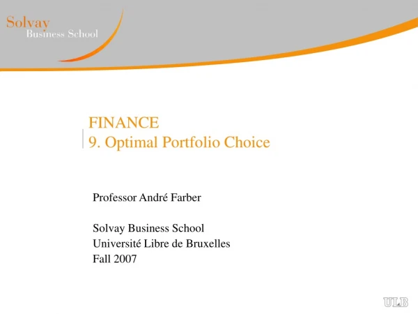 FINANCE 9. Optimal Portfolio Choice