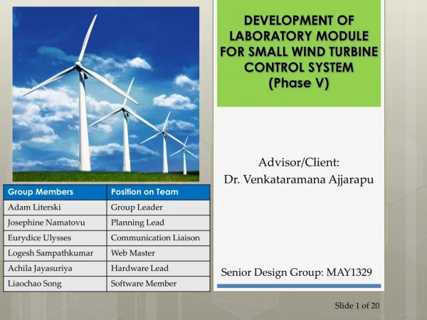 DEVELOPMENT OF  LABORATORY MODULE  FOR SMALL WIND TURBINE  CONTROL SYSTEM  (Phase V)