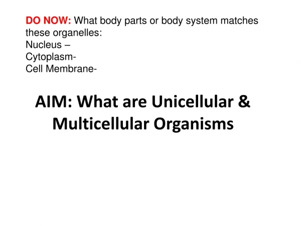 AIM: What are Unicellular &amp; Multicellular Organisms