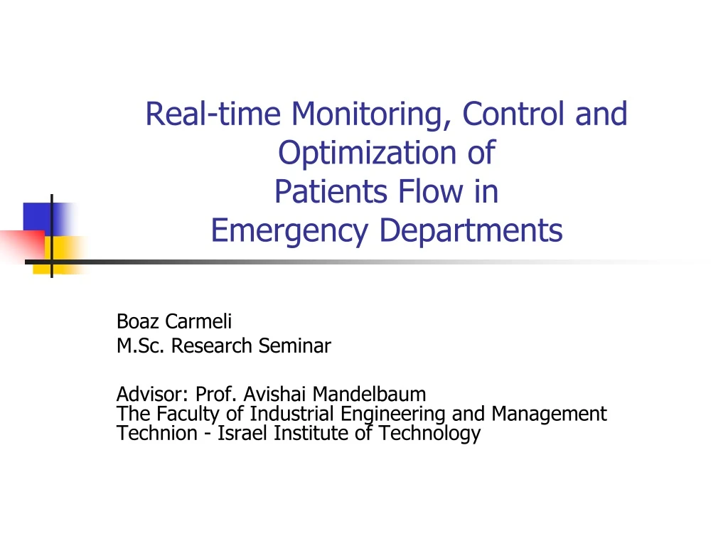 real time monitoring control and optimization of patients flow in emergency departments