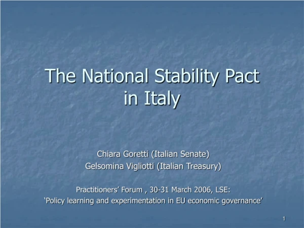 The National Stability Pact  in Italy