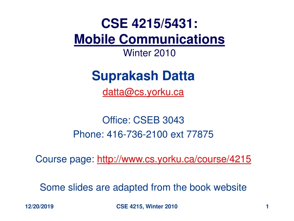 cse 4215 5431 mobile communications winter 2010