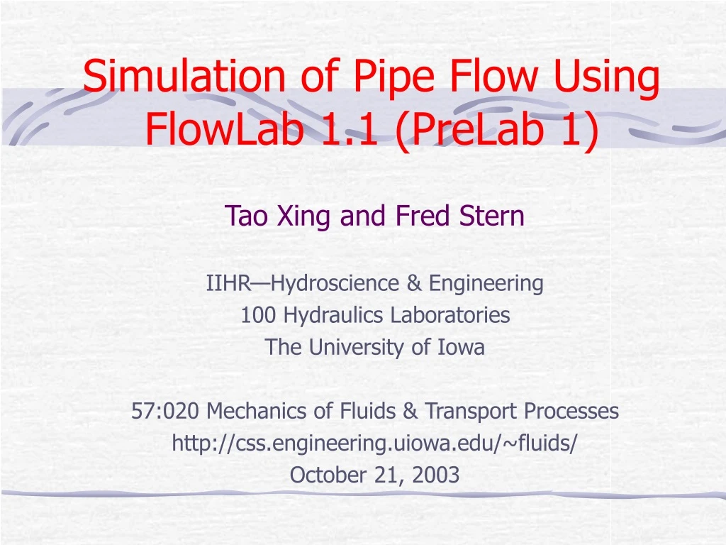 simulation of pipe flow using flowlab 1 1 prelab 1