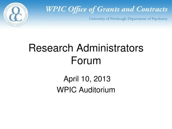 Research Administrators Forum