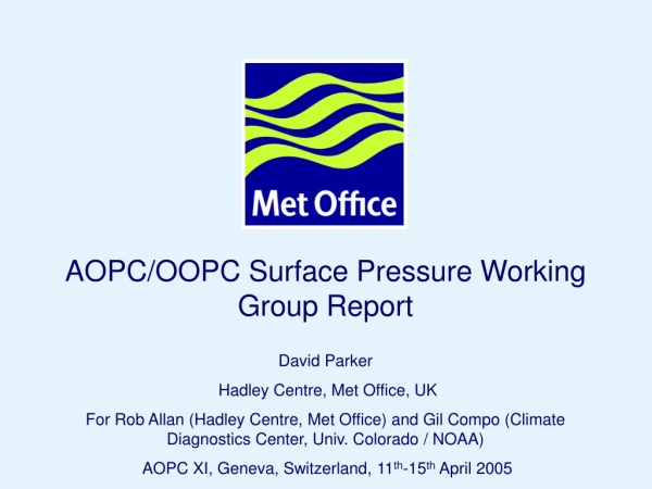 AOPC/OOPC Surface Pressure Working Group Report