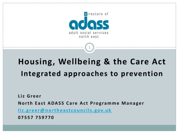 Housing, Wellbeing &amp; the Care Act Integrated approaches to prevention Liz Greer