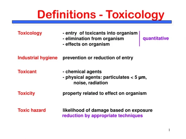 Definitions - Toxicology