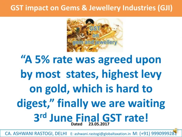 GST impact on Gems &amp;  Jewellery  Industries (GJI)