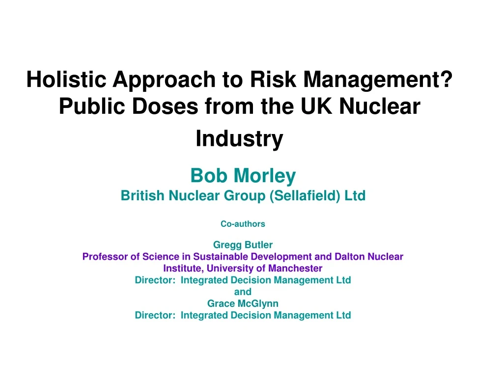 holistic approach to risk management public doses