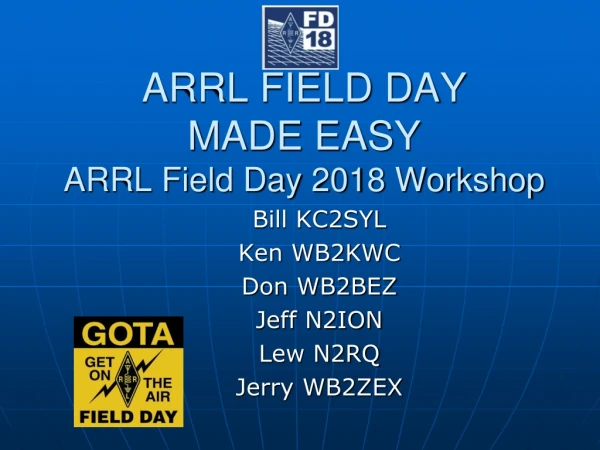 ARRL FIELD DAY  MADE EASY ARRL Field Day 2018 Workshop