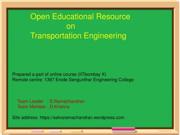 Open Educational Resource 			on 	Transportation Engineering