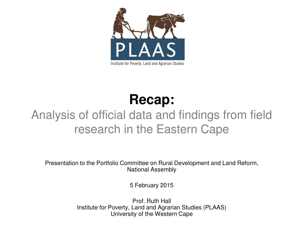 recap analysis of official data and findings from field research in the eastern cape