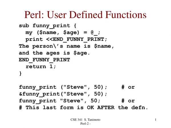 Perl: User Defined Functions