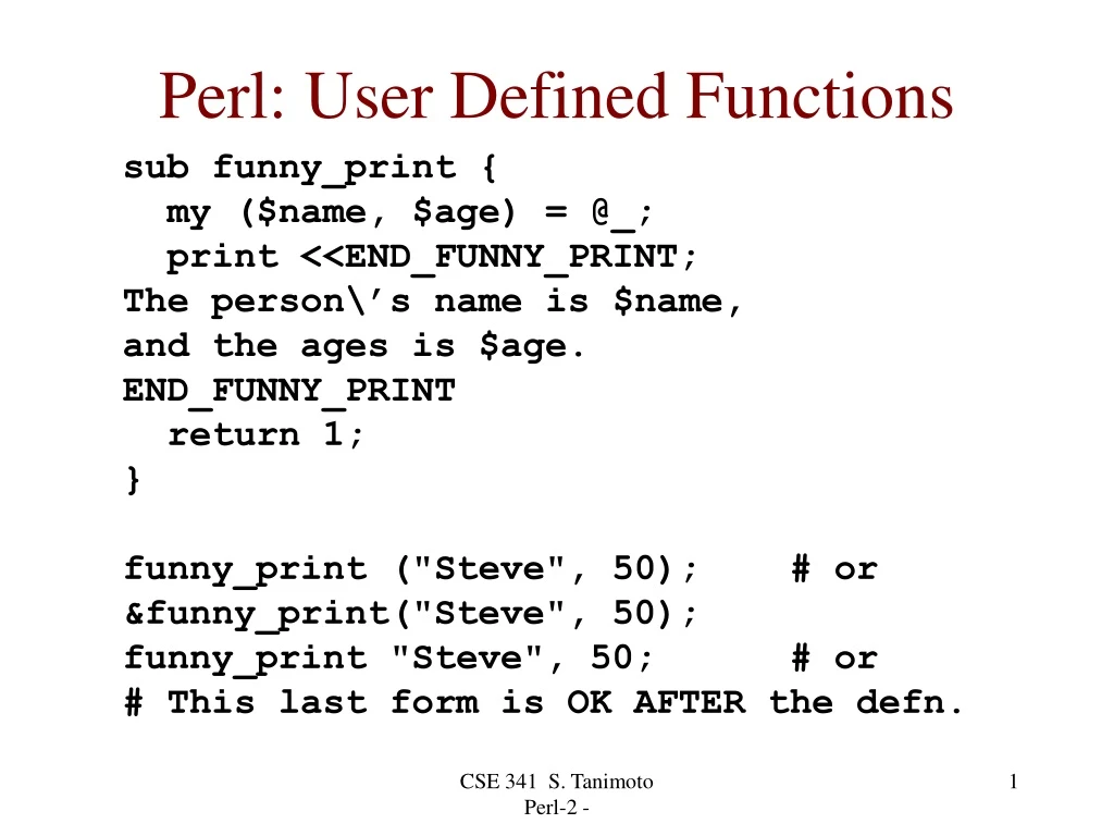 perl user defined functions