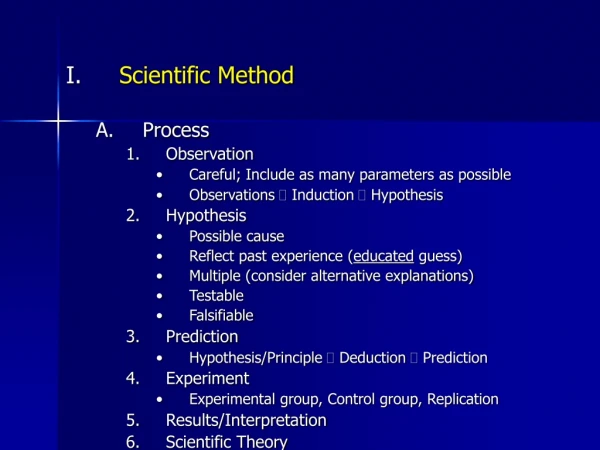 Scientific Method Process Observation Careful; Include as many parameters as possible