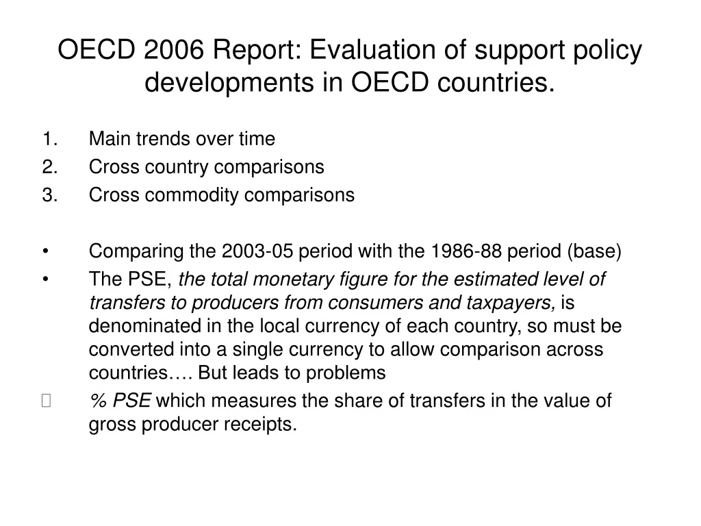 oecd 2006 report evaluation of support policy developments in oecd countries