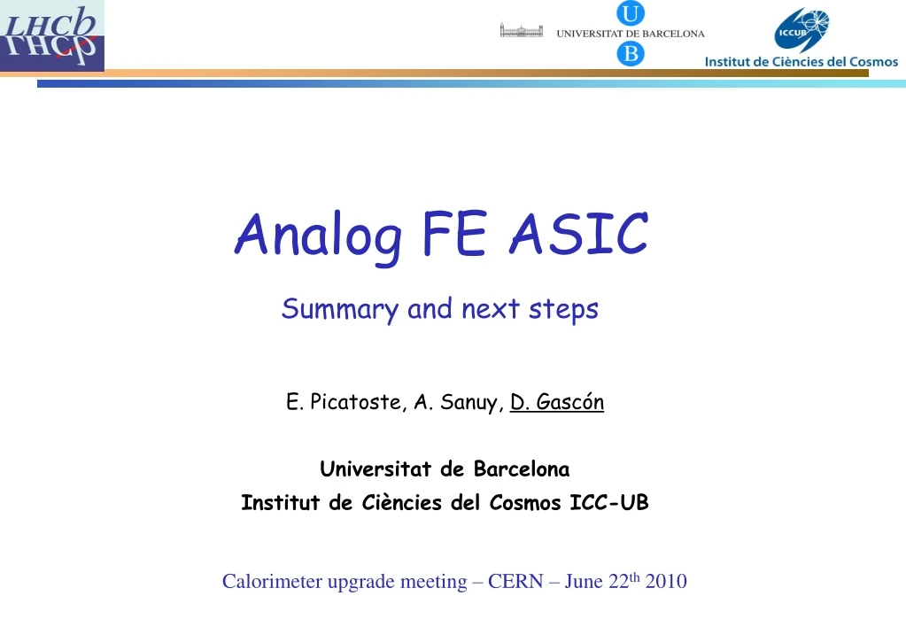 analog fe asic summary and next steps