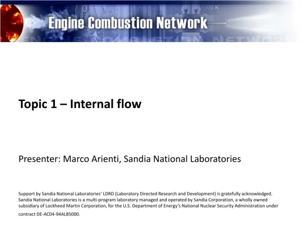 Topic 1 – Internal flow Presenter: Marco Arienti, Sandia National Laboratories