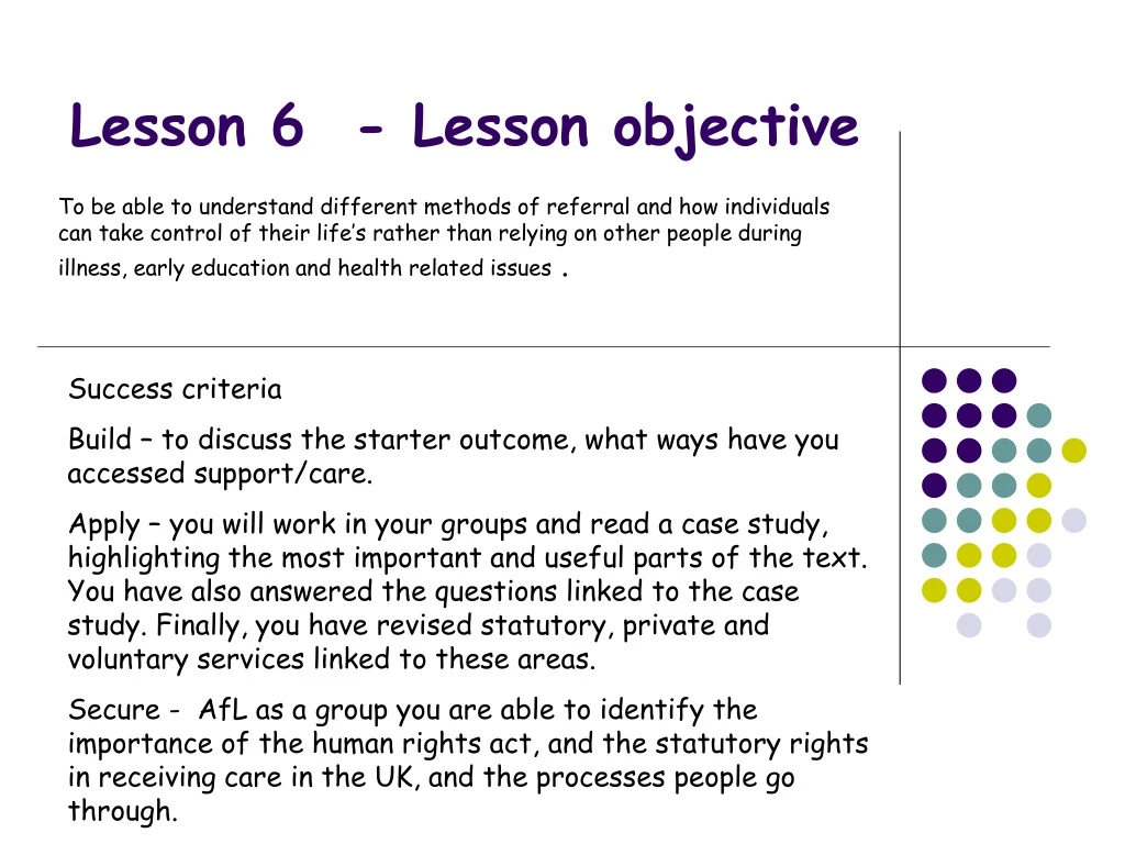 lesson 6 lesson objective