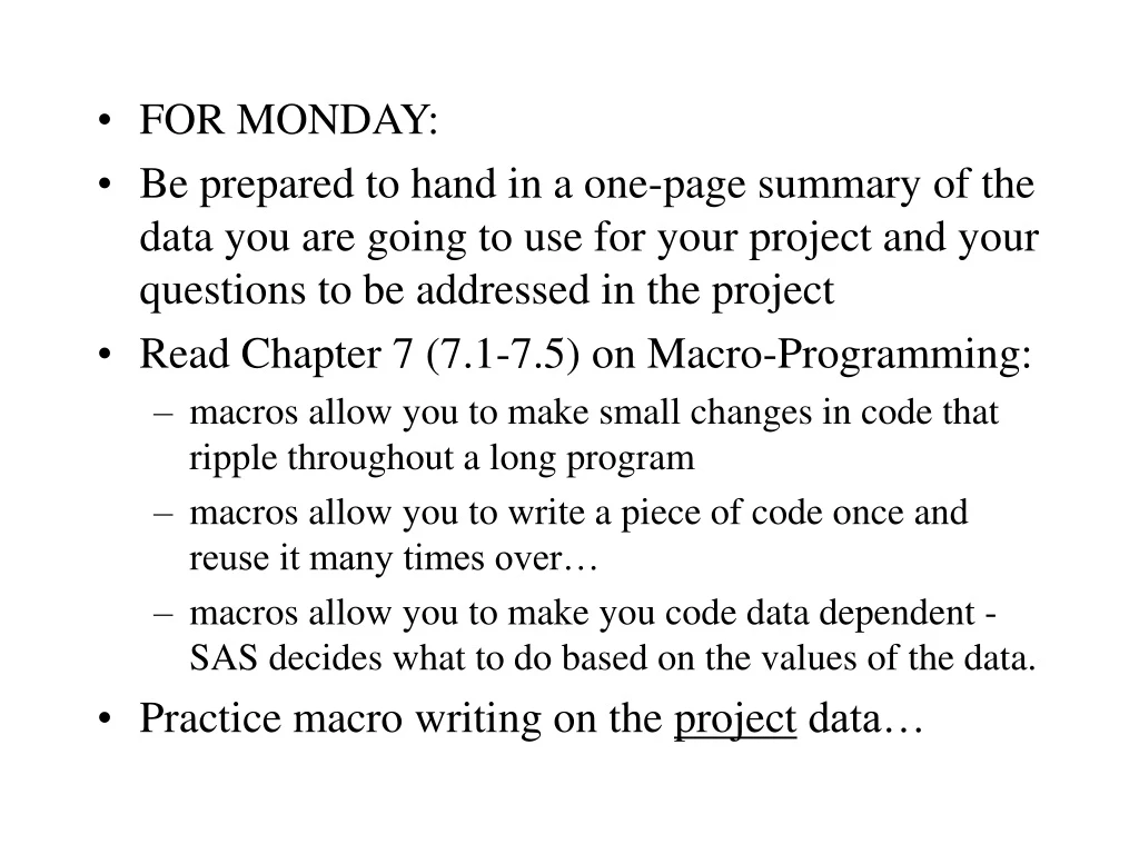 for monday be prepared to hand in a one page