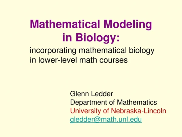 Mathematical Modeling  in Biology: