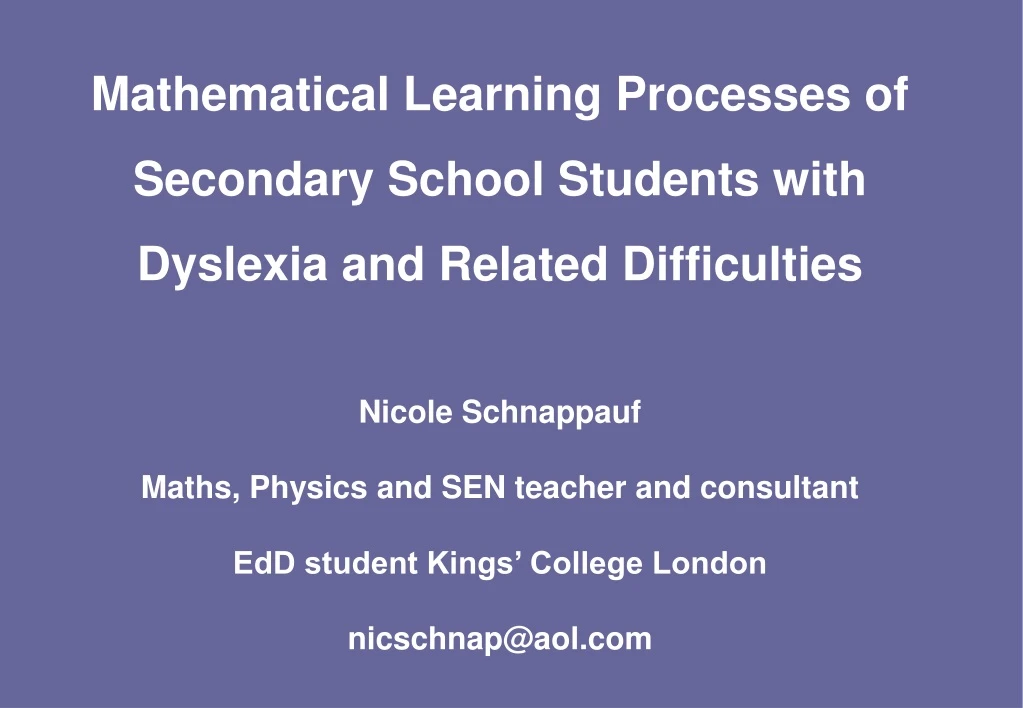 mathematical learning processes of secondary