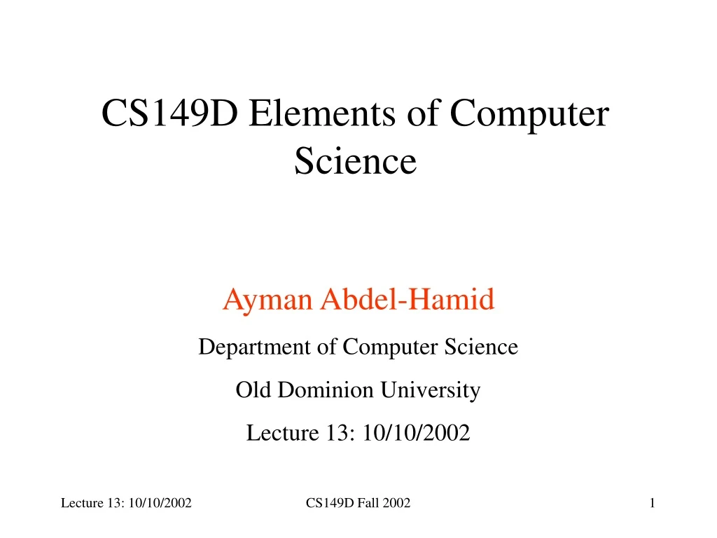 cs149d elements of computer science