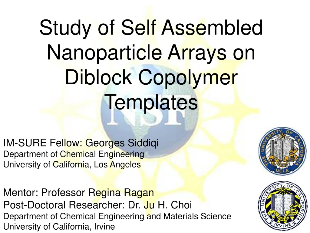 study of self assembled nanoparticle arrays