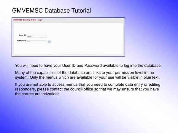 GMVEMSC Database Tutorial