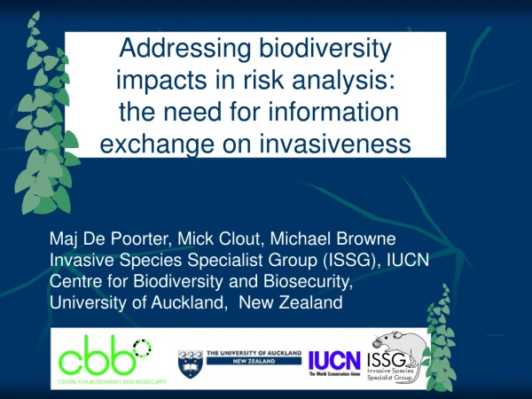 Maj De Poorter, Mick Clout, Michael Browne Invasive Species Specialist Group (ISSG), IUCN